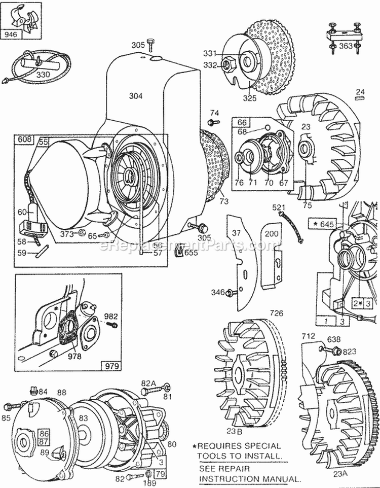 Blower HsgFlywheelsRewinds Diagram and Parts List for 131431-0131-01  Briggs and Stratton Engine